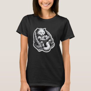 Cat Book Worm Reading Cottagecore Art T-Shirt