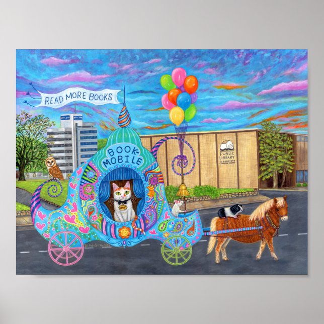 Cat Bookmobile Library Guinea Pig Pony Owl Mouse Poster (Front)