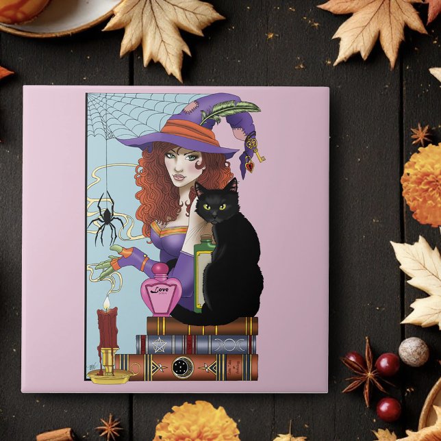 Cat Books Witch Potions Ceramic Tile (Creator Uploaded)