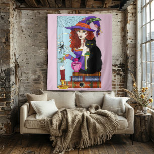 Cat Books Witch Potions Tapestry