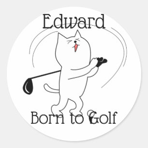 Cat Born to Golf Classic Round Sticker