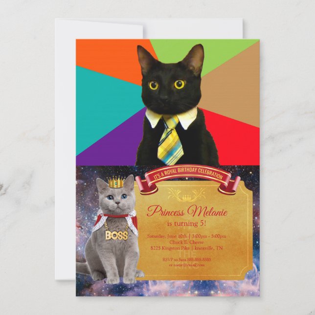 Cat-boss in tie invitation (Front)