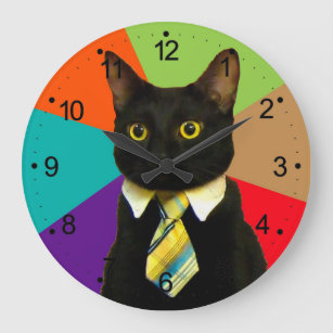 Cat-boss in tie large clock