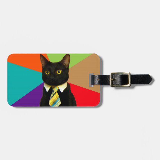 Cat-boss in tie luggage tag (Front Horizontal)