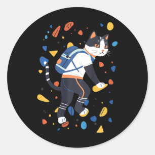 Cat Bouldering Rock Climbing Funny Colorful Climbe Classic Round Sticker