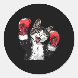 Cat Boxing Champion Funny Cute Kitten Fighter Classic Round Sticker