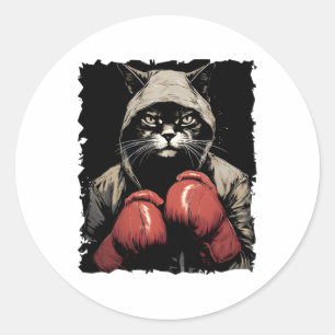 Cat Boxing With Gloves And Uniform Cat Boxer Classic Round Sticker