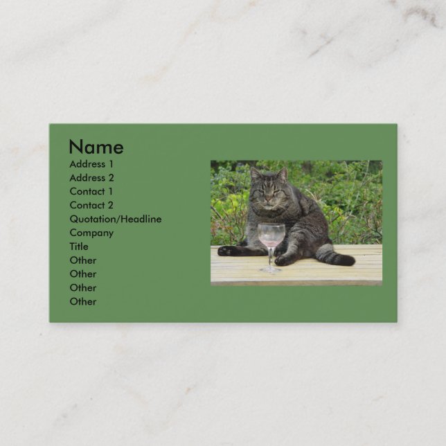 Cat 'Bram' on the table with a wine glass Business Card (Front)