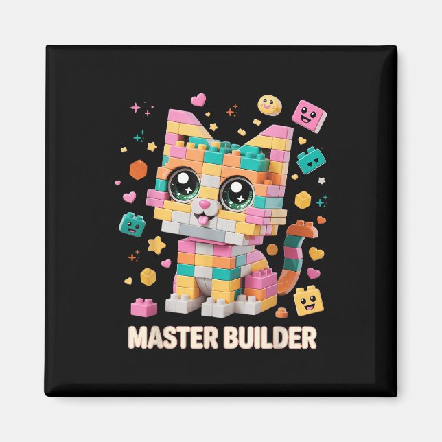 Cat Brick Building Blocks Master Builder Cat Lover Magnet (Front)