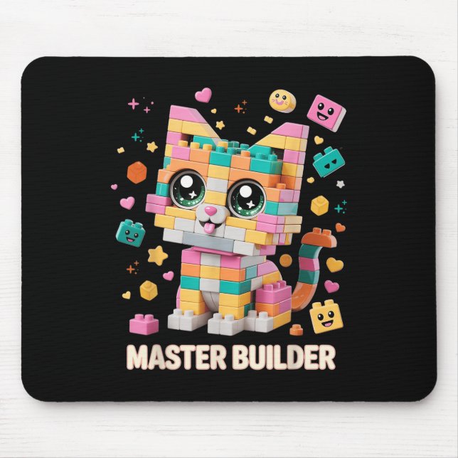 Cat Brick Building Blocks Master Builder Cat Lover Mouse Pad (Front)