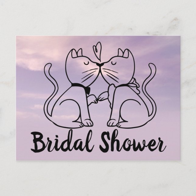 Cat Bridal Shower Invitation Purple Sky Watercolor (Front)