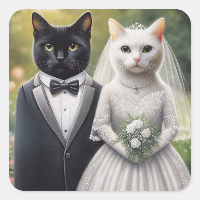 Cat Bride and Groom Square Sticker (Front)