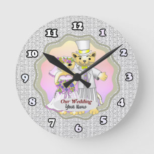 Cat Bride and Groom Wedding clock