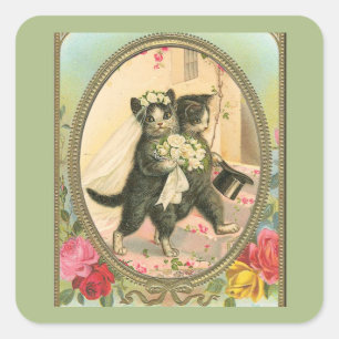 Cat Bride and Groom Wedding Day Square Sticker