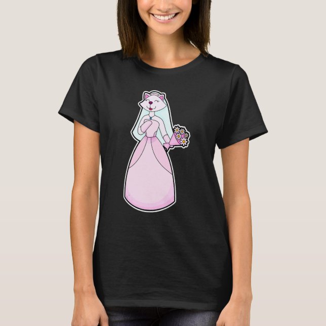 Cat Bride Bunch of flowers Wedding T-Shirt (Front)