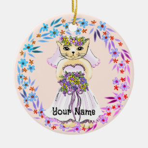 Cat Bride Ceramic Ornament