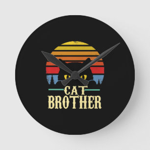 Cat Brother Vintage Eighties Style Retro T-shirt Round Clock