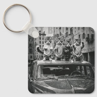 cat brothers-BW Key Ring