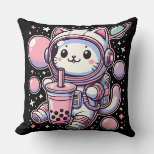 Cat Bubble Boba Tea In Space Astronaut Anime Cushion