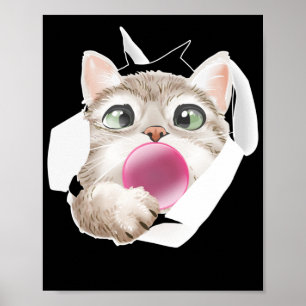 Cat Bubble Gum Cute Feline Poster