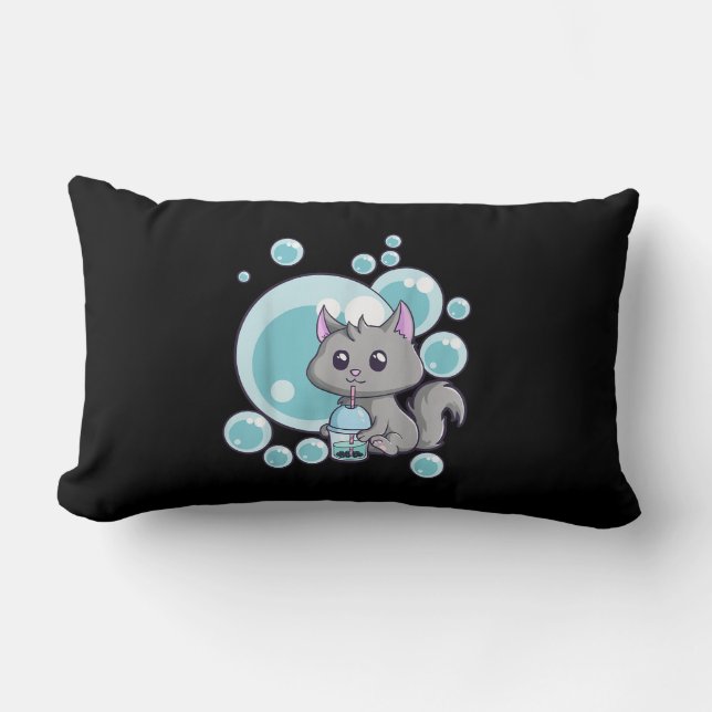 Cat Bubble Tea Gift | Funny Boba Tea Cats Design Lumbar Cushion (Front)
