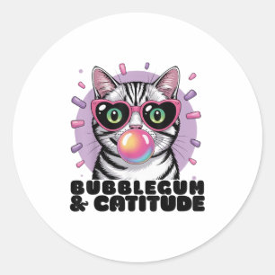 Cat Bubblegum Funny Pop Sungles Heart Eyes Classic Round Sticker