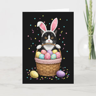 Cat Bunny Ears Eggs Meowy Easter Rabbit Lover Men Card