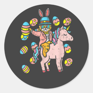 Cat Bunny Ears Eggs Riding Unicorn Easter Day Kids Classic Round Sticker