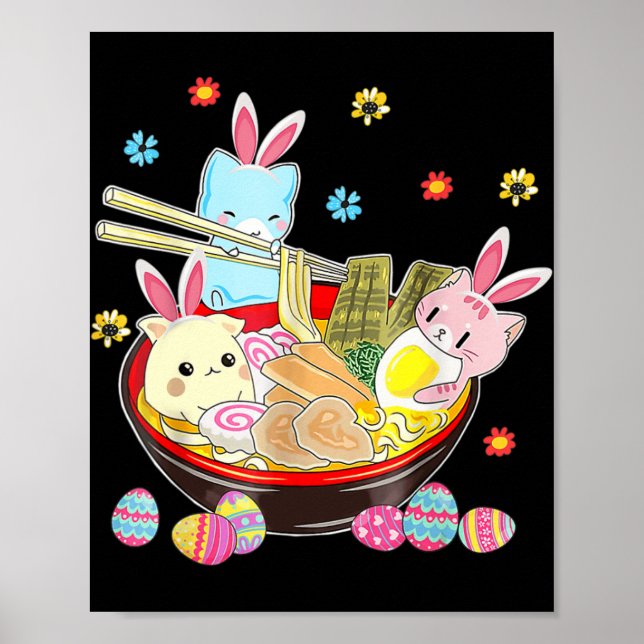 Cat Bunny Ears Ramen Kawaii Easter Day Anime Lover Poster (Front)