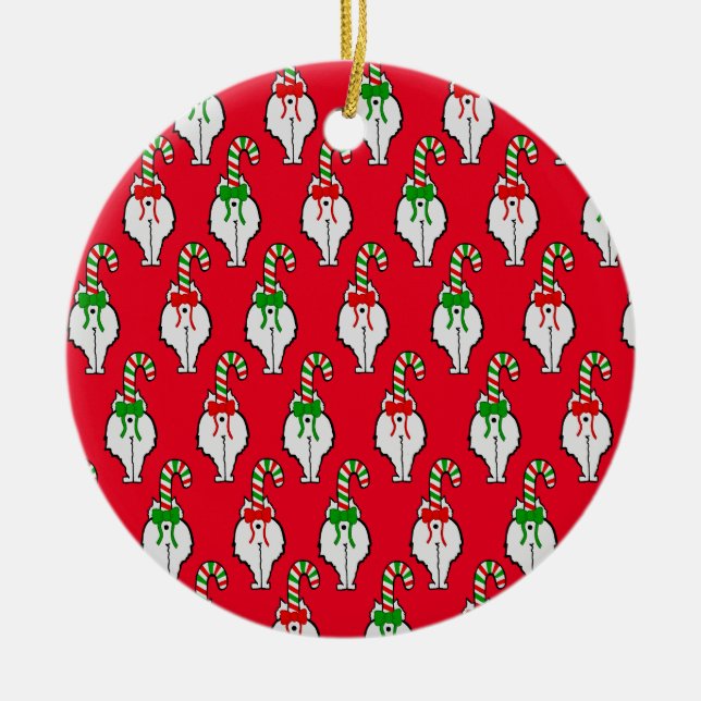 Cat Butt Christmas Ceramic Ornament (Front)