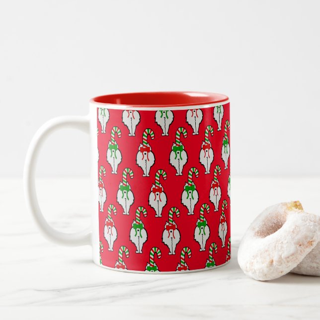 Cat Butt Christmas Two-Tone Coffee Mug (With Donut)