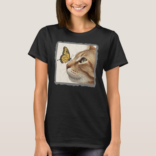 Cat & Butterfly Abstract Art T-Shirt (Front)