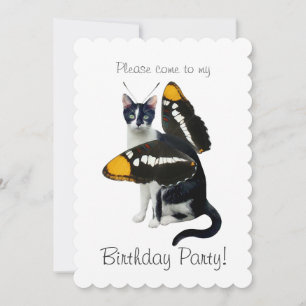 Cat Butterfly Birthday Party Invitation