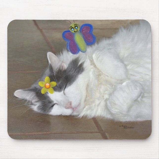 Cat butterfly flower Mousepad (Front)