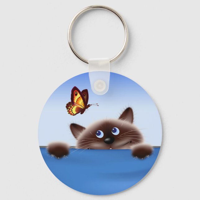 Cat & Butterfly Key Ring (Front)