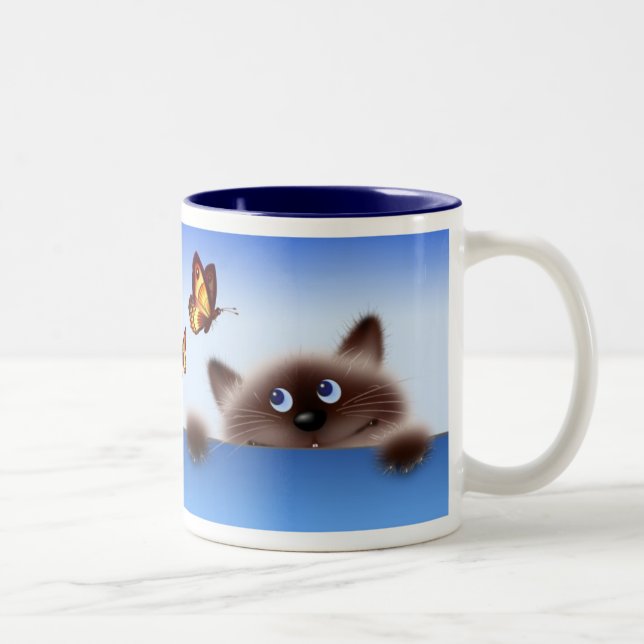 Cat & Butterfly Two-Tone Coffee Mug (Right)
