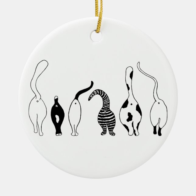 Cat Butts Ceramic Ornament (Front)