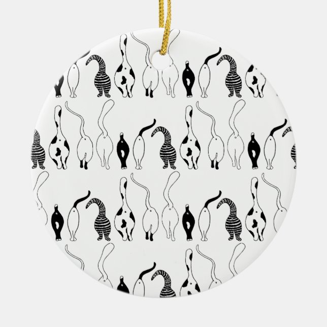 Cat Butts Pattern Ceramic Ornament (Front)