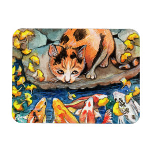 Cat by Koi Pond Magnet