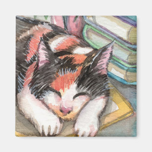 Cat by the Books Magnet