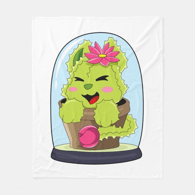 Cat Cactus Fleece Blanket (Front)