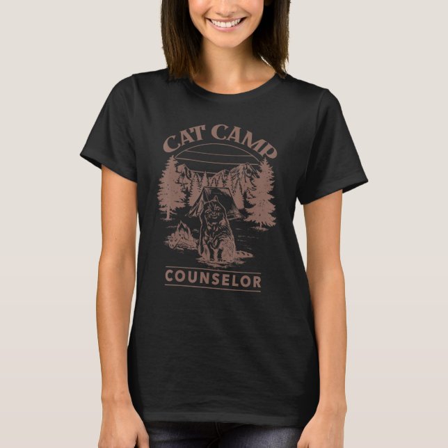 Cat Camp Counsellor Sarcastic Kitten Retro Camping T-Shirt (Front)