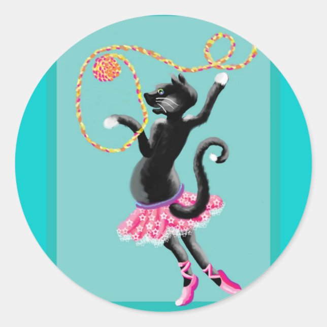 cat can dance classic round sticker (Front)