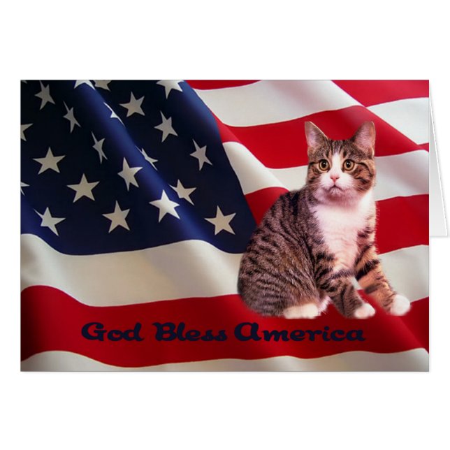 Cat Card God Bless America (Front Horizontal)