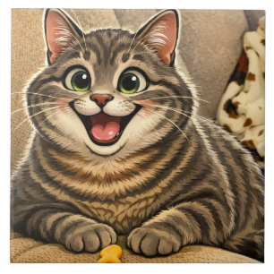 Cat caricature ceramic tile