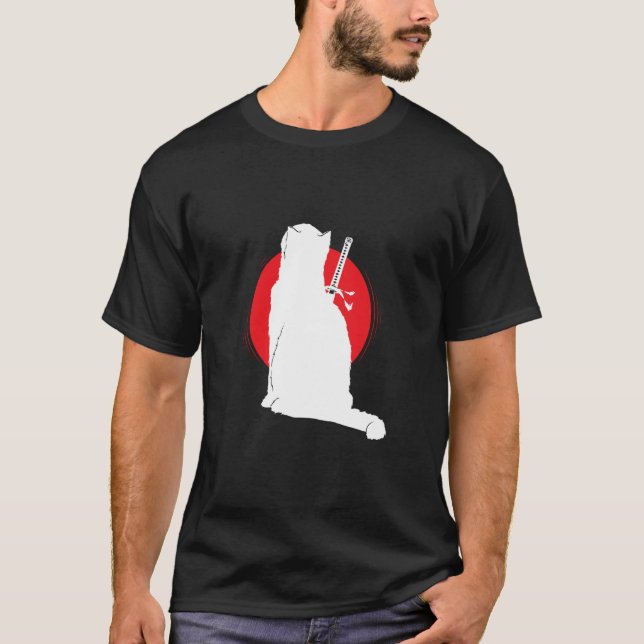 Cat carrying Samurai Sword T-Shirt (Front)