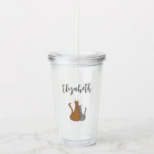 Cat Cartoon Drawing Tabby Kitties Elegant Script Acrylic Tumbler