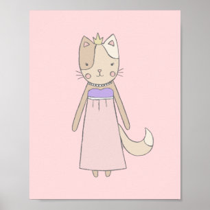 Cat cartoon girl princess pink nursery poster