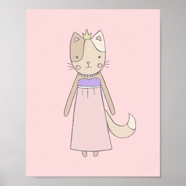 Cat cartoon girl princess pink nursery poster (Front)