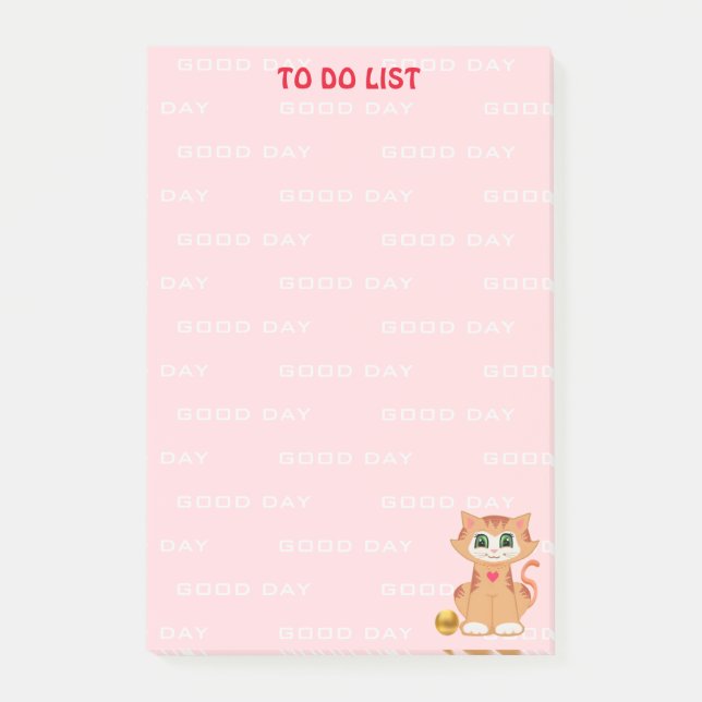 Cat Cartoon on Pink To Do List Post-it Notes (Front)